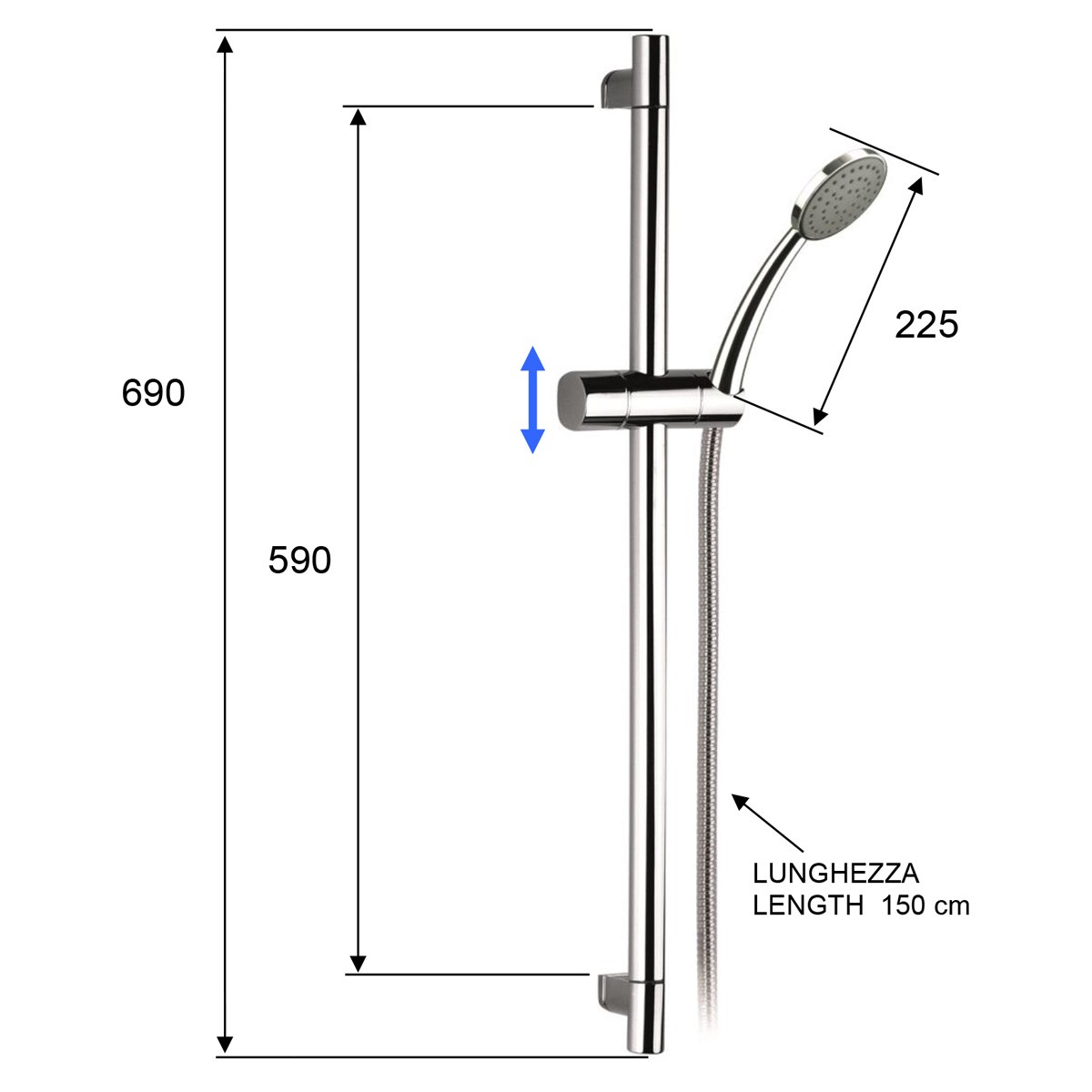 Saliscendi con doccia 1 getto e flessibile cm 150 - AST8004073